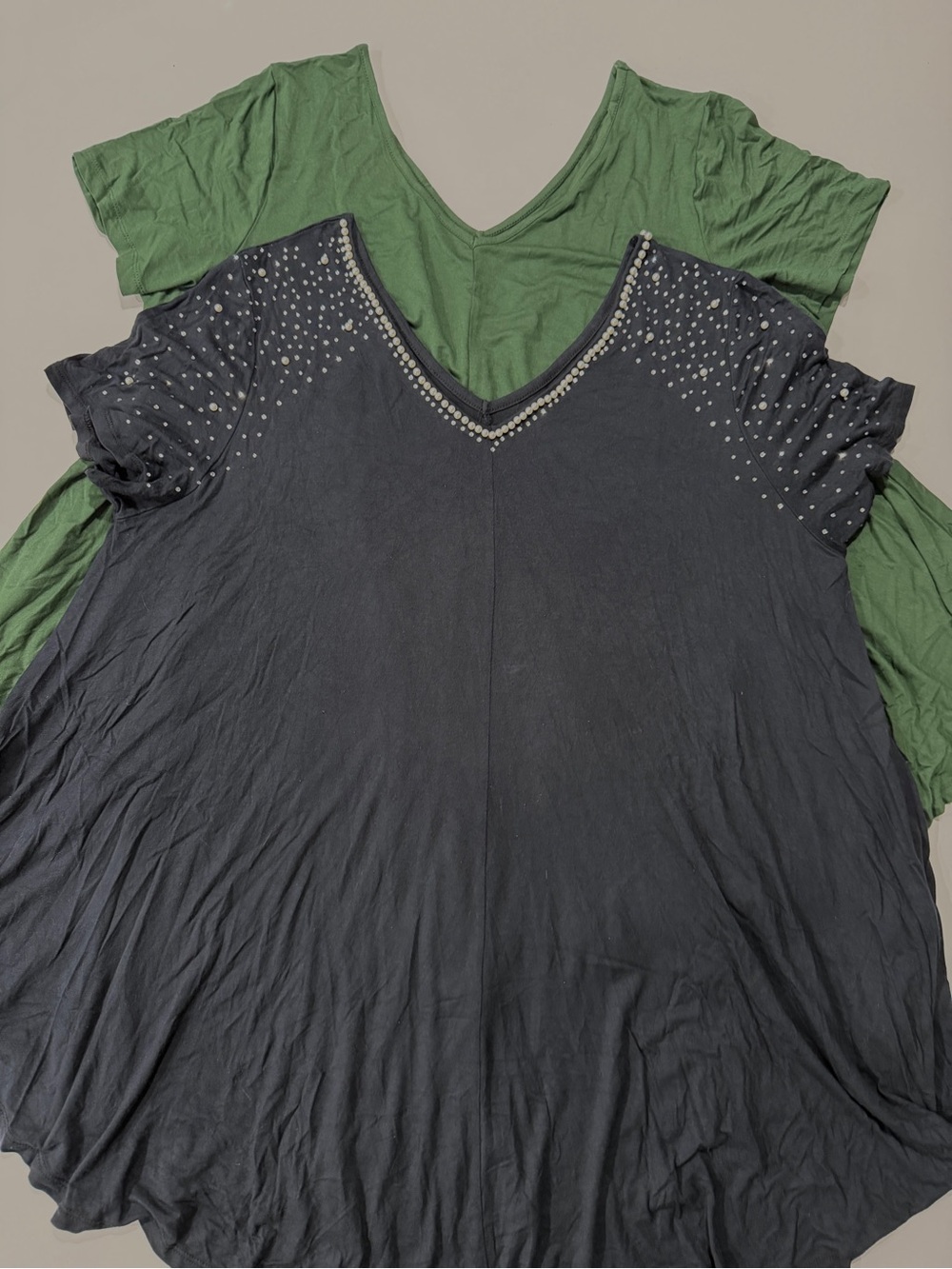 Roaman's bundle- black Studded V-Neck Short Sleeve Top - and Green
